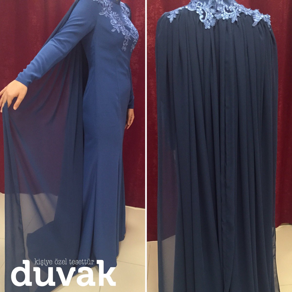 Şeyma Hanım'a dantel ve şifon detayını buluşturduğumuz elbisesi çok yakıştı. Güzel günlerde kullansın.