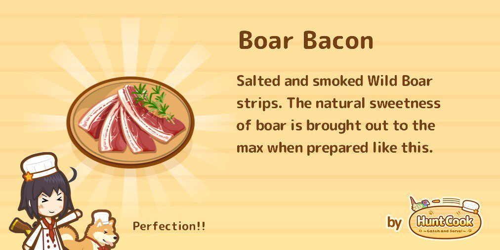 aemeliayoanitha's tweet photo. I used Boar Meat to make a new Recipe: "Boar Bacon"! 
#HuntCookGame https://t.co/ZARsyhavr3 https://t.co/Okgz1eBfqn