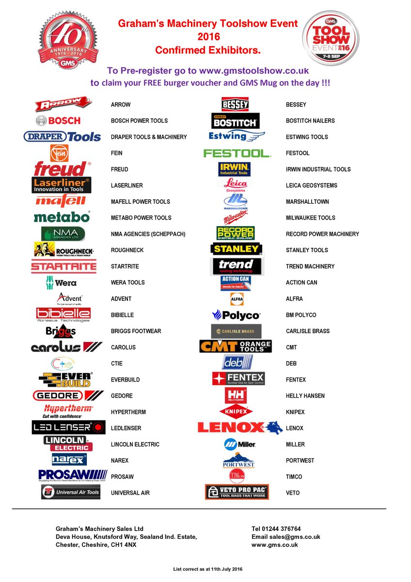 gmschester's tweet photo. Check out the growing list of exhibitors for the GMS toolshow 2016 !! https://t.co/fuUEOTcoZP #gms40 #gmschester https://t.co/sFV5dLpp8G