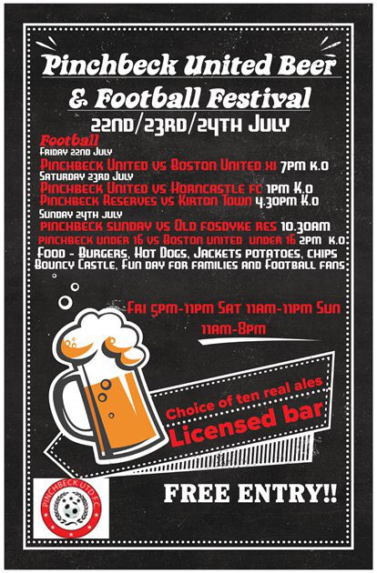 Delighted to announce our 1st Annual Football &amp; Beer Festival.
Weekend of the 22nd/23rd/24th July 2016