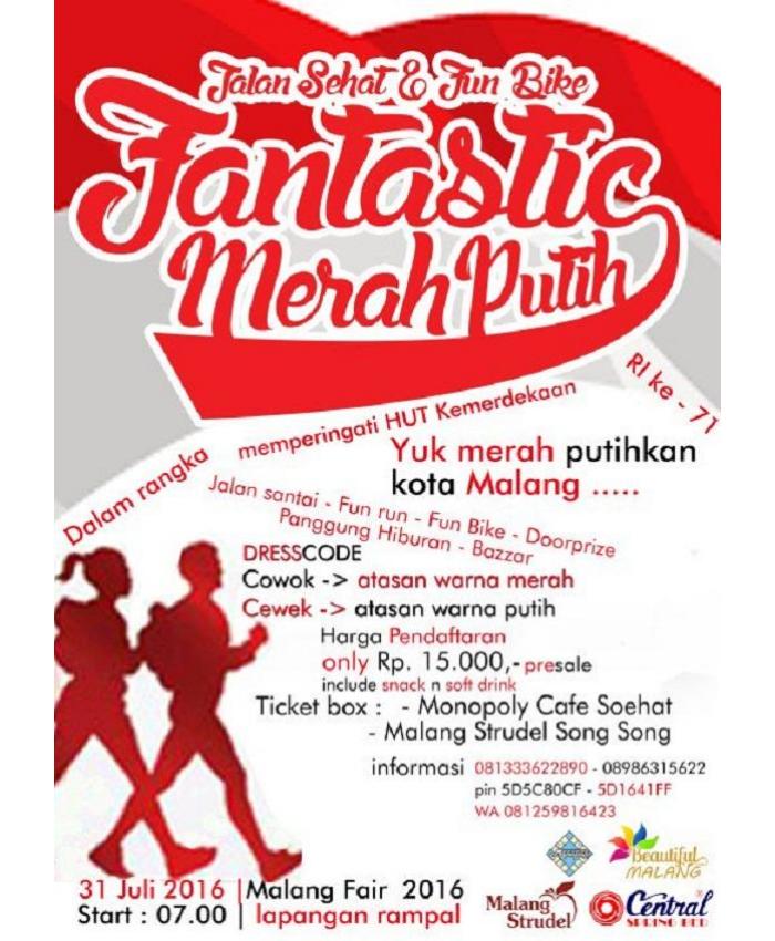 bantusebarin's tweet photo. Fantastic Merah Putih - Jalan Sehat &amp; Fun Bike - Lapangan Rampal Malang 31 Juli 2016 - CP: 081333622890 / 5D5C80CF https://t.co/hVjJjl97TB