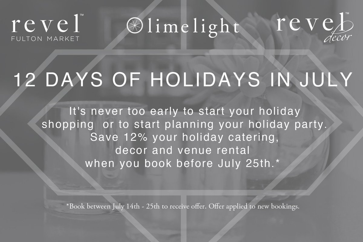 TheRevelGroup's tweet photo. Get in on the 12 days of holidays with our special holiday entertaining promotion! #reveleventschi #holidayevents https://t.co/VBlzkLoB7p