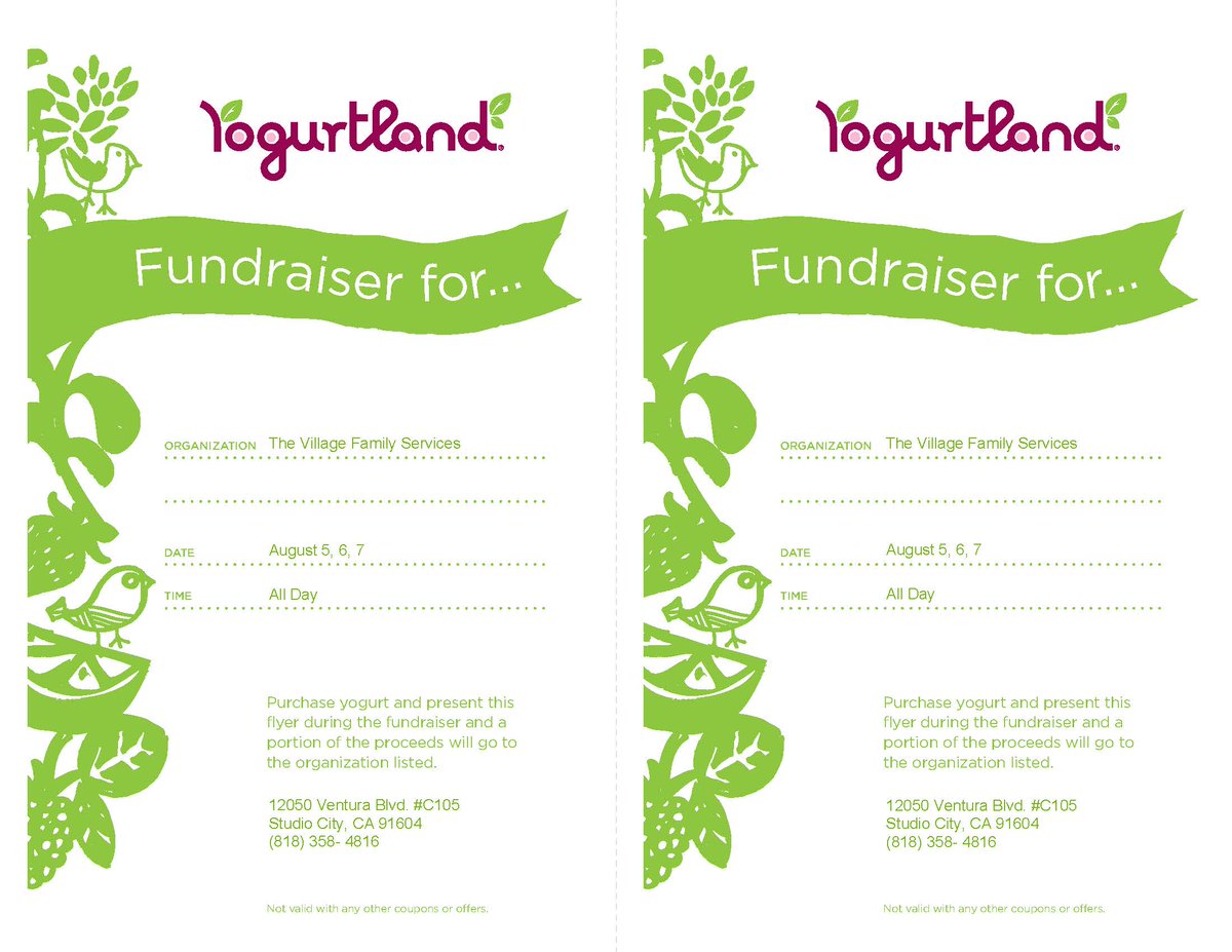 thevillagefs's tweet photo. TVFS &amp; Yogurtland Studio City host a fundraising event August 5-7,just bring this flyer and TVFS gets a donation. https://t.co/n1uWY2oRmT