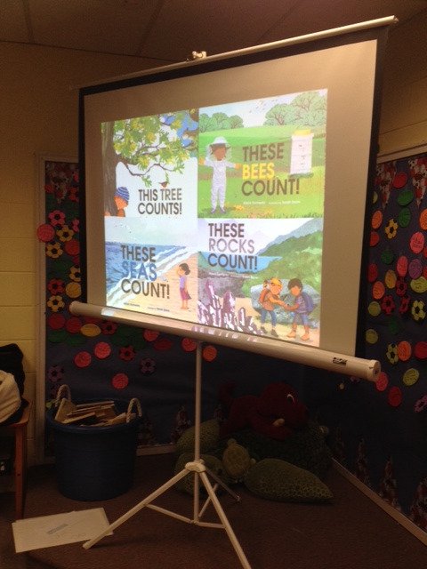 AFormento's tweet image. Look! My books on the big screen! Thanks, #CorbitCallowayLibrary. @AlbertWhitman @KidLitAuthors #LibrariesCount!