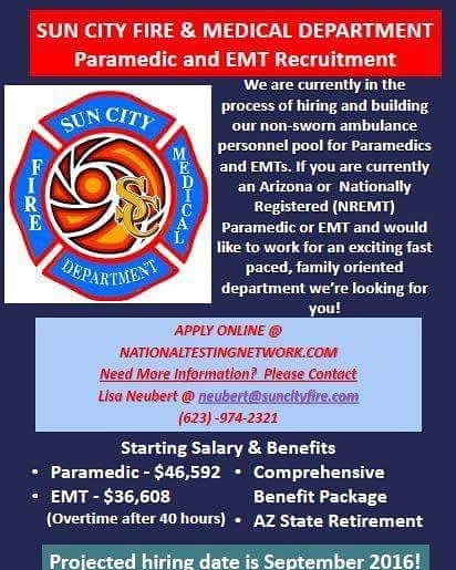 SunCities3573's tweet image. EMS Position recruitment opens in Sun City!