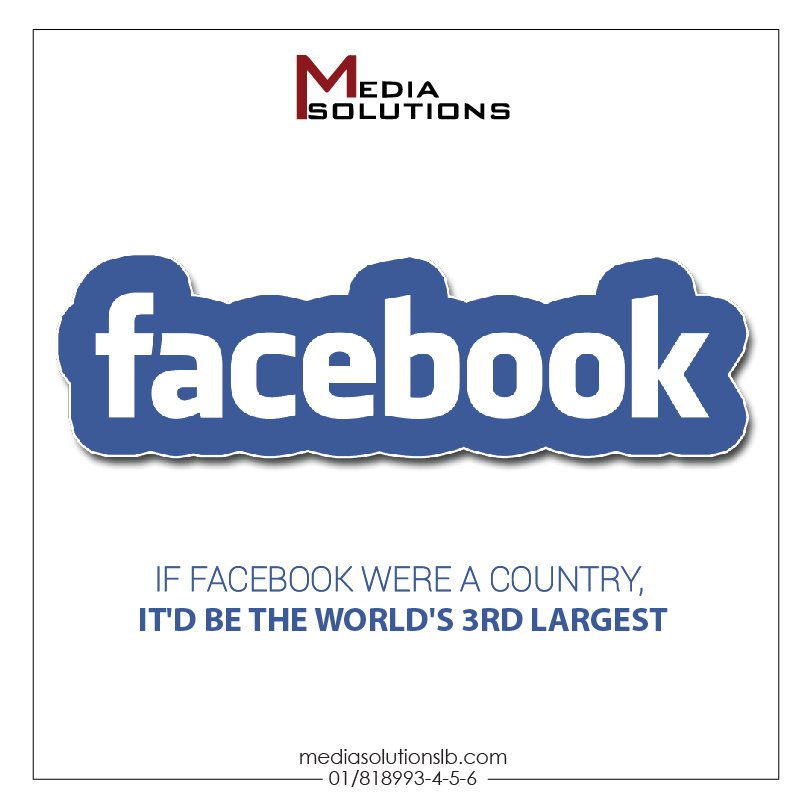 mediasolutionlb's tweet photo. If Facebook were a country, it'd be the world's 3rd largest.
#MediaSolutions #Lebanon #SocialMedia #Management https://t.co/JEFpteaV1t