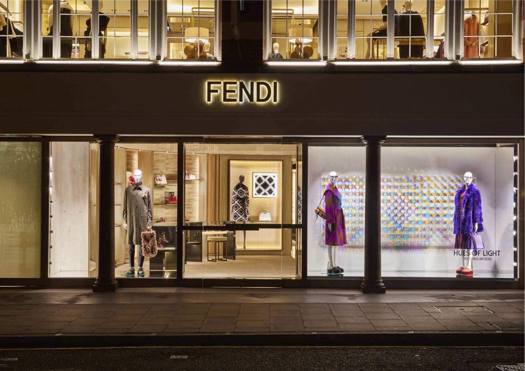 Fendi on Twitter: "The façade of our boutique in London featuring new #HuesofLight window installation by artist #ChrisWood. https://t.co/TE4pAbN0fm" / Twitter
