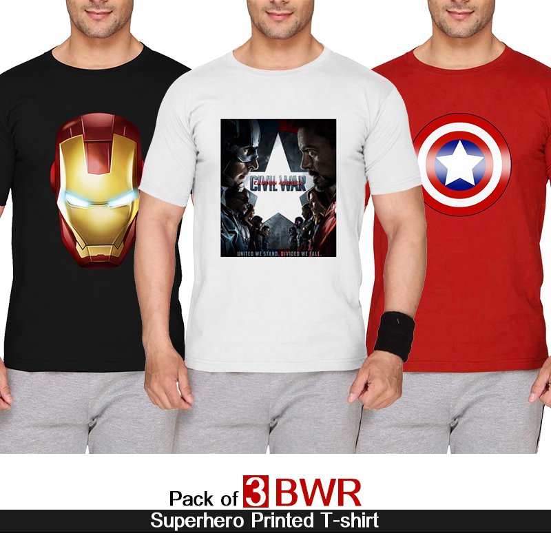 meramall's tweet photo. Amazing Deal Pack of 3 BWR Superhero Printed #Tshirt Rs: 999!

Buy Now: https://t.co/BUoSR4C0PK

#shop #menfashion https://t.co/ygrtXYJZck