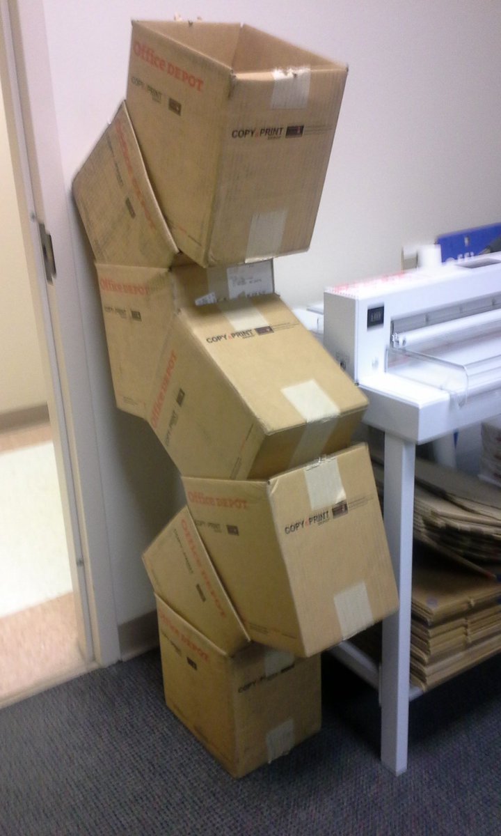 BevPiehl's tweet photo. #NestedBoxes or #CardboardSculpture ? You decide. #LoveMyCoWorkers @COTC_StPeters https://t.co/38ghKqCmtG