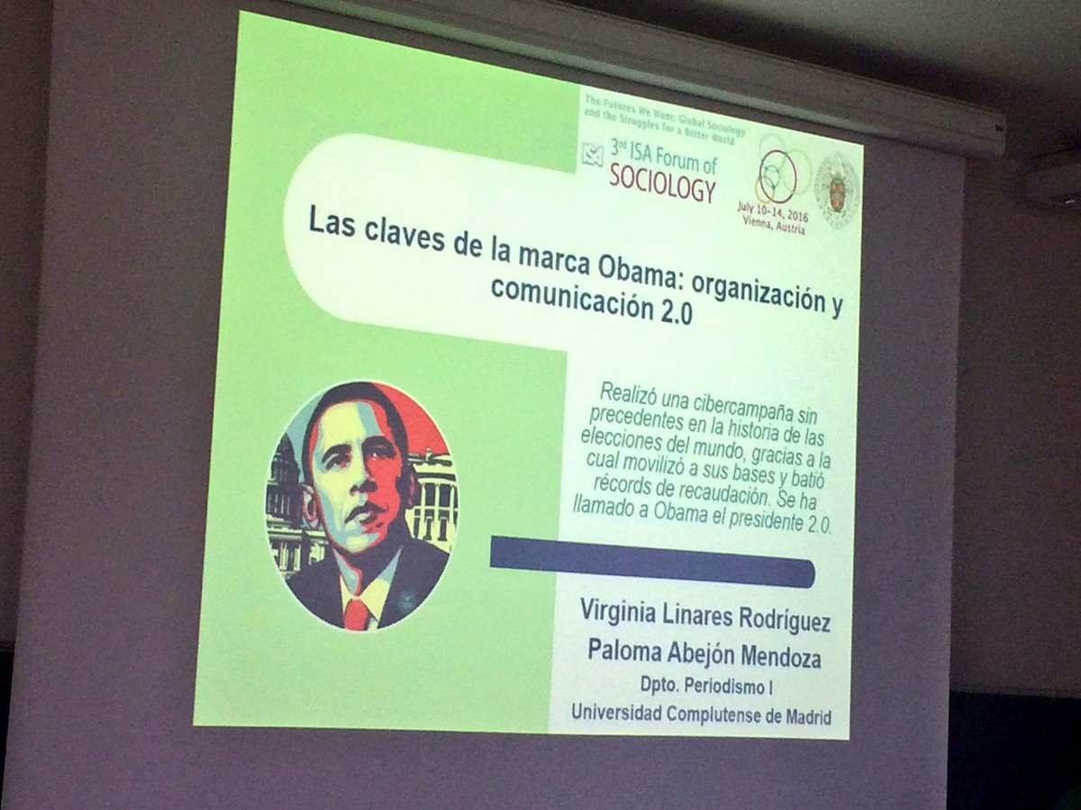 VirginLinares's tweet photo. #RC14 continúa: "Claves de la marca Obama: organización y comunicación 2.0" #isaforum2016 @unicomplutense #AISOC2016 https://t.co/Kx1Xz8P6BN