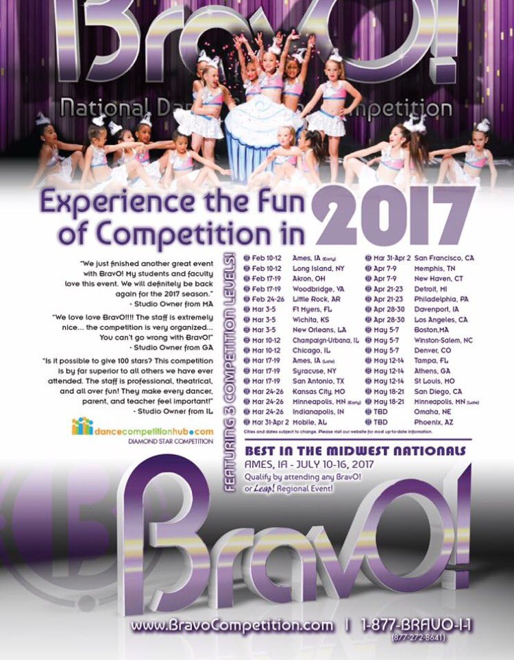 PepperPenn's tweet photo. BravO!'s 2017 schedule is out! I hope to see you there! #bravodancecomp #bravoseason12 #dancecompetition #dancetour https://t.co/KYwaPio3nL