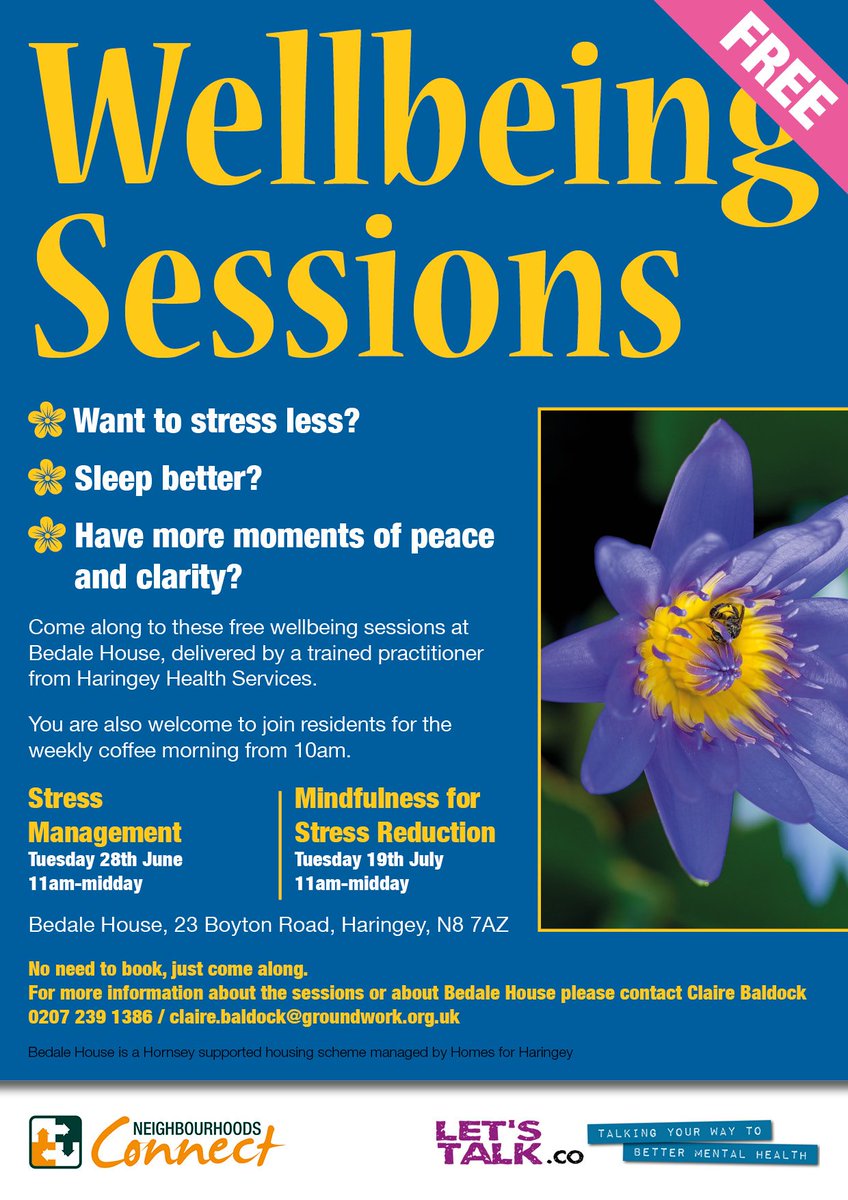 Come along to our FREE second wellbeing session on 'Mindfulness for stress reduction' on Tues 19th July 11am-12pm
