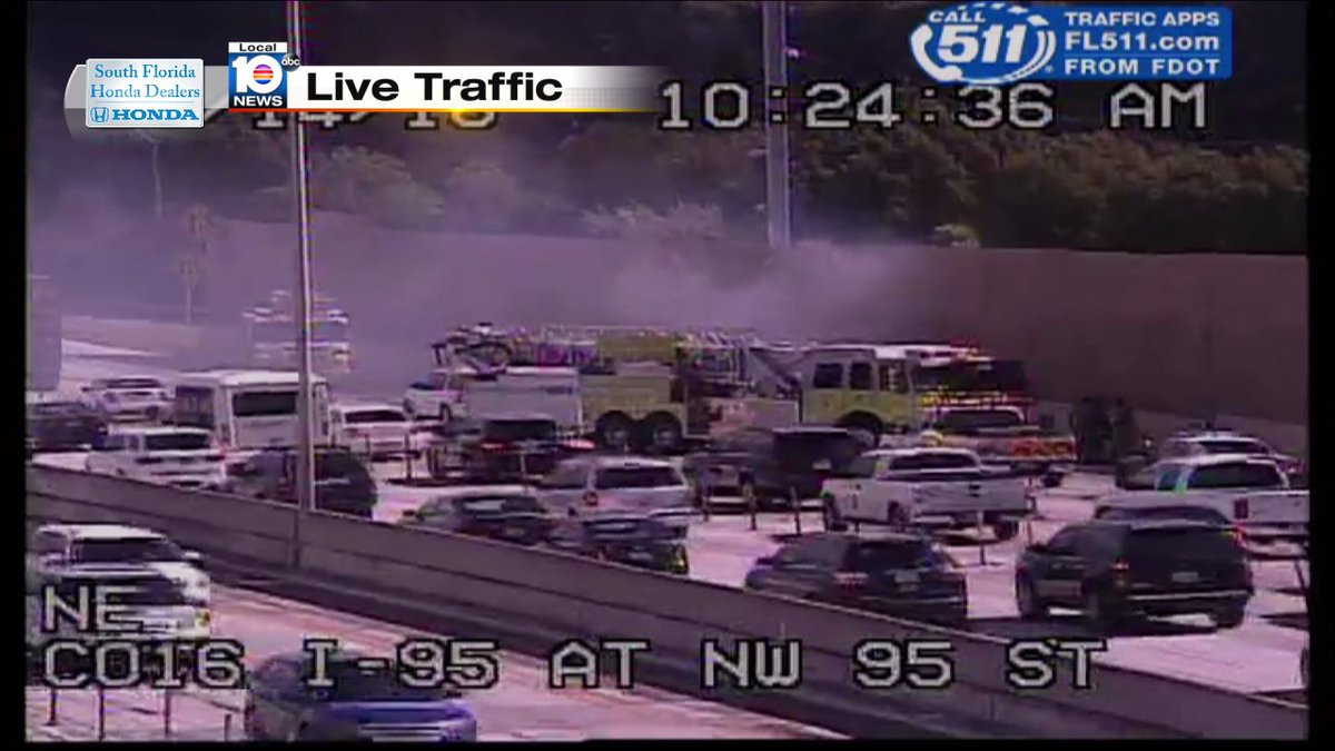 TRAFFIC ALERT- Car Fire on I-95 NB and NW 95th St/ 2 lanes blocked #TRAFFIC #MIAMI https://t.co/2vbqDlWrN3