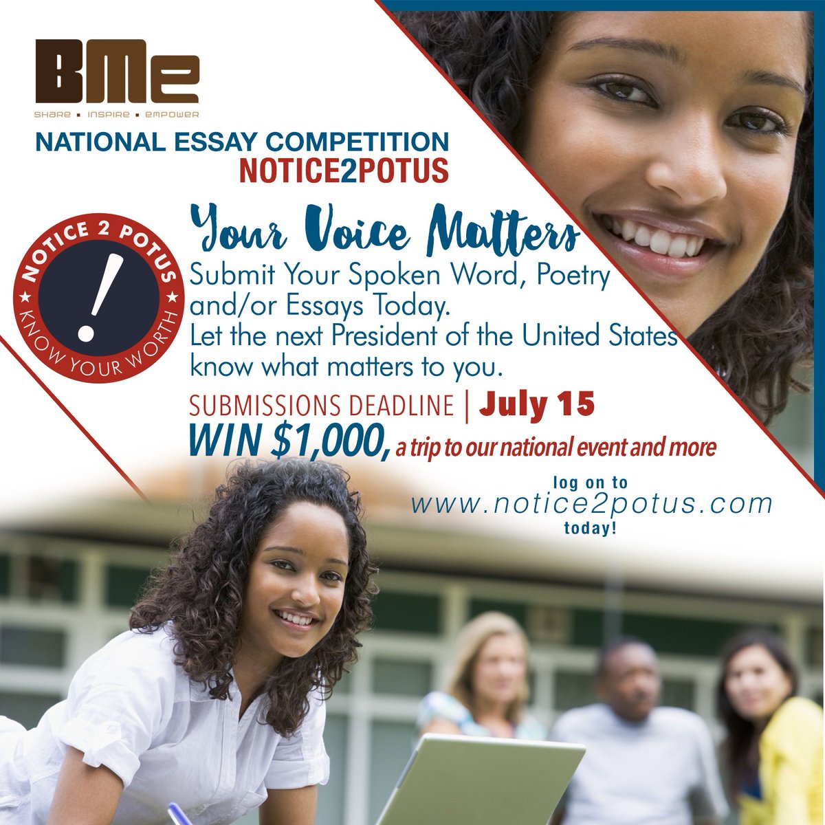 BMeCommunity's tweet photo. BMe Community is calling ages 14-24 for a national contest. Winning prize is $1,000!! https://t.co/ddICssFAB5 https://t.co/E5B7AghxSh