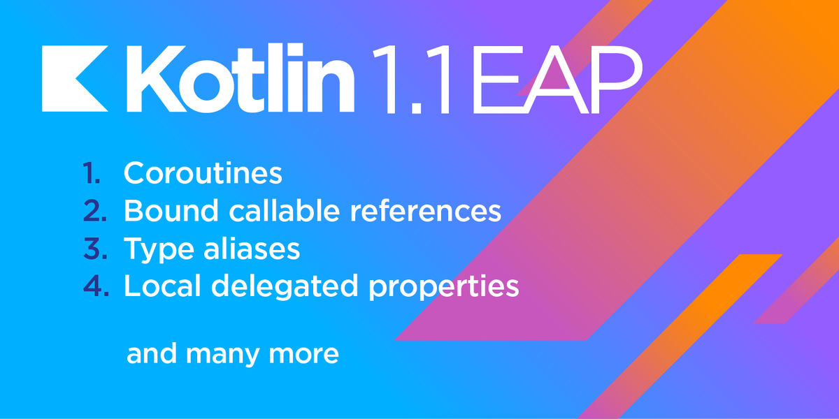 kotlin's tweet image. First glimpse of Kotlin 1.1: Coroutines, Type aliases and more. EAP is just getting started
ow.ly/nIIX302fknk