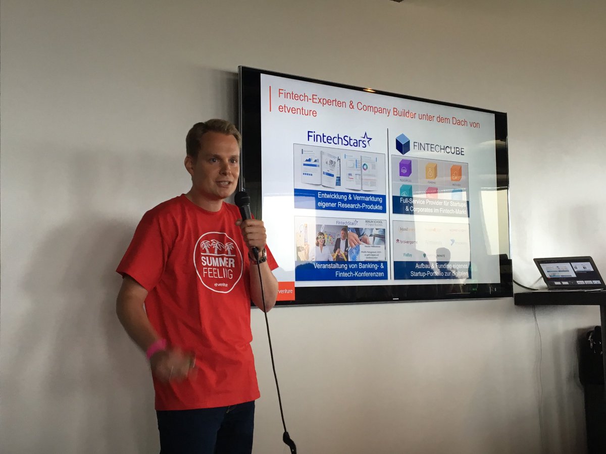 etventure's tweet photo. Gregor Puchalla now presents the latest developments of fintechstars and #fintechcube! #summerevent https://t.co/wlPwRfZbzQ