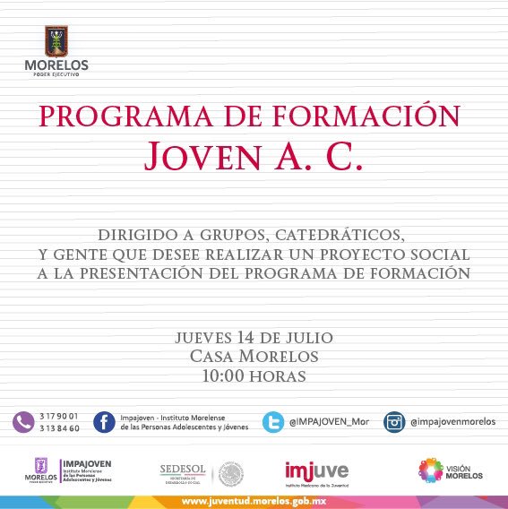 IMPAJOVEN's tweet photo. Presentan programa gratuito de formación para grupos juveniles que deseen incidir en su comunidad #JovenAC #Morelos https://t.co/fKjtocToRY