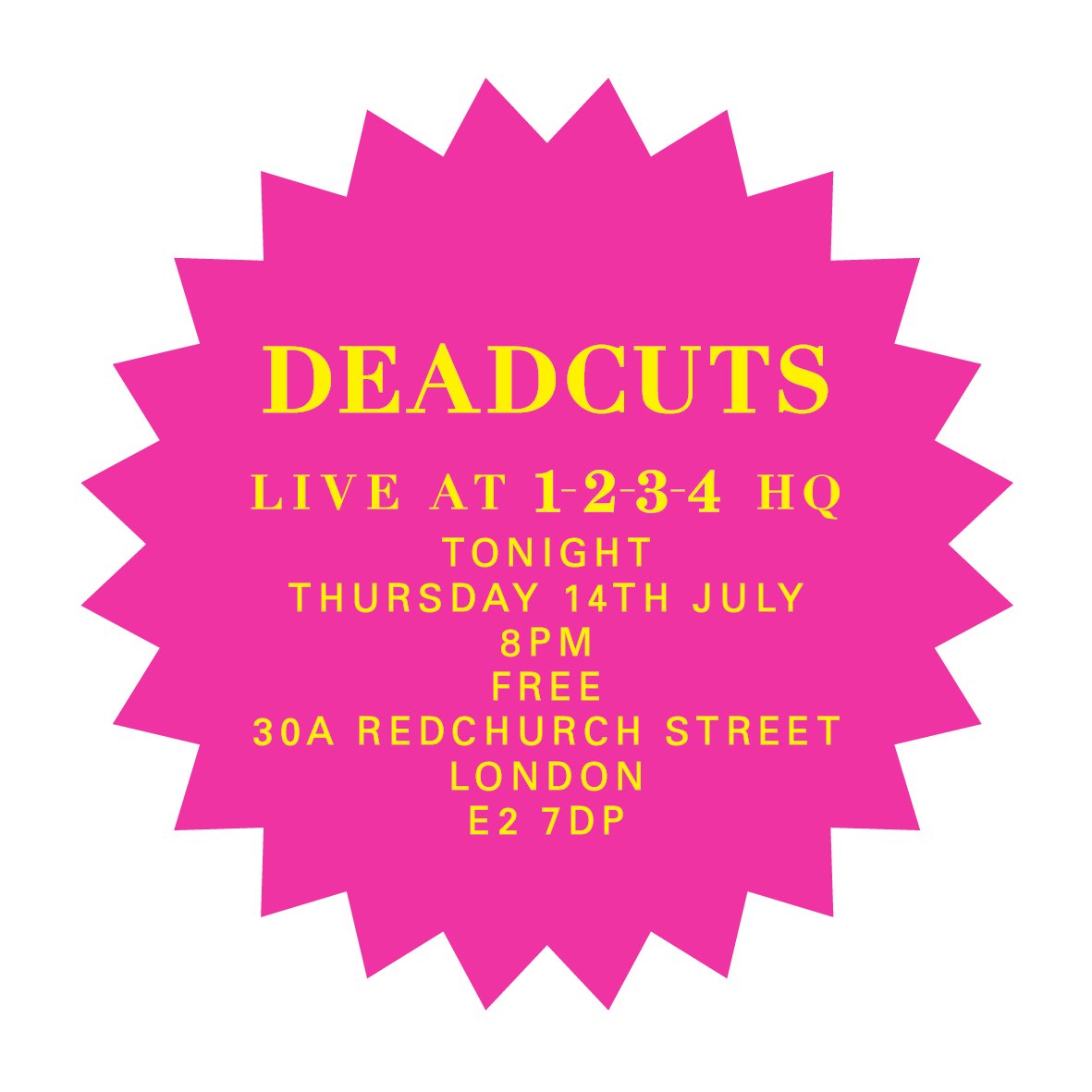 THE1234FESTIVAL's tweet photo. Get yourself down to the 1234 HQ for some Thursday night shenanigans - @DeadcutsBand are playing a free show at 8pm https://t.co/HmfLRClrzS