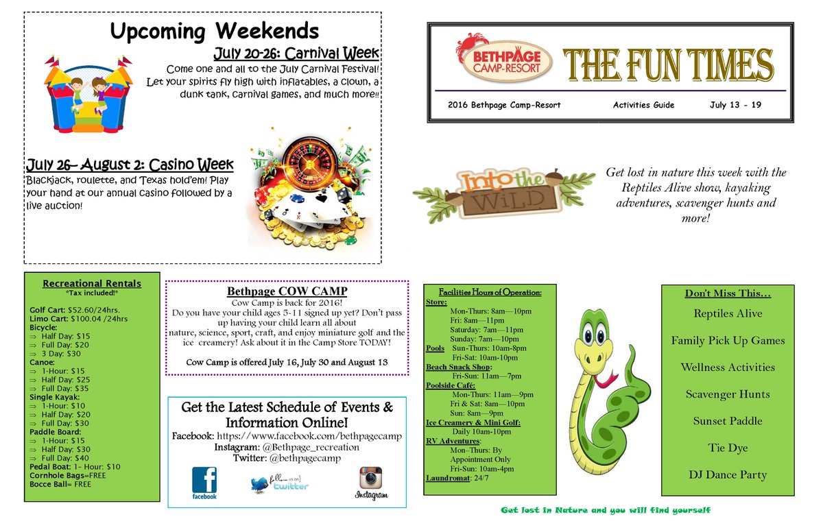 Bethpagecamp's tweet photo. Great weekend in store!  Reptiles Alive Show, Sunset Cruise, Cow Camp and much more!  INTO THE WILD @Bethpagecamp https://t.co/LFZ3ek5aj6