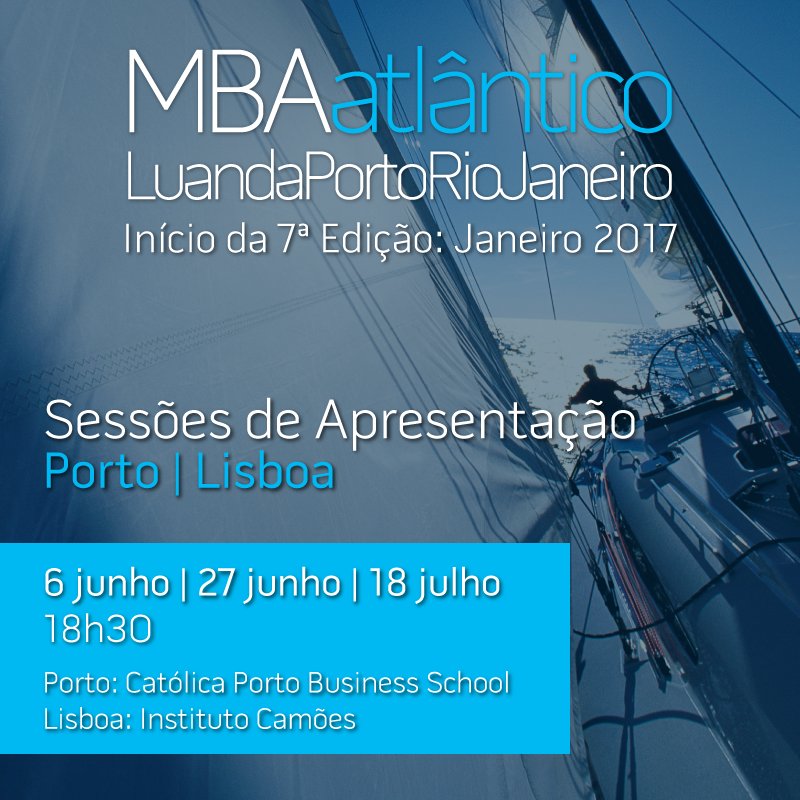 Venha conhecer o MBA Atlântico, na segunda-feira, 18 de julho, no Porto ou em Lisboa. 
Info: goo.gl/soOiuL