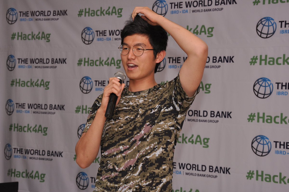Hack4Ag's tweet photo. Reacting to a question from the Judges. One of the hackers from south Korea at #hack4Ag. https://t.co/GJNgich0Ea