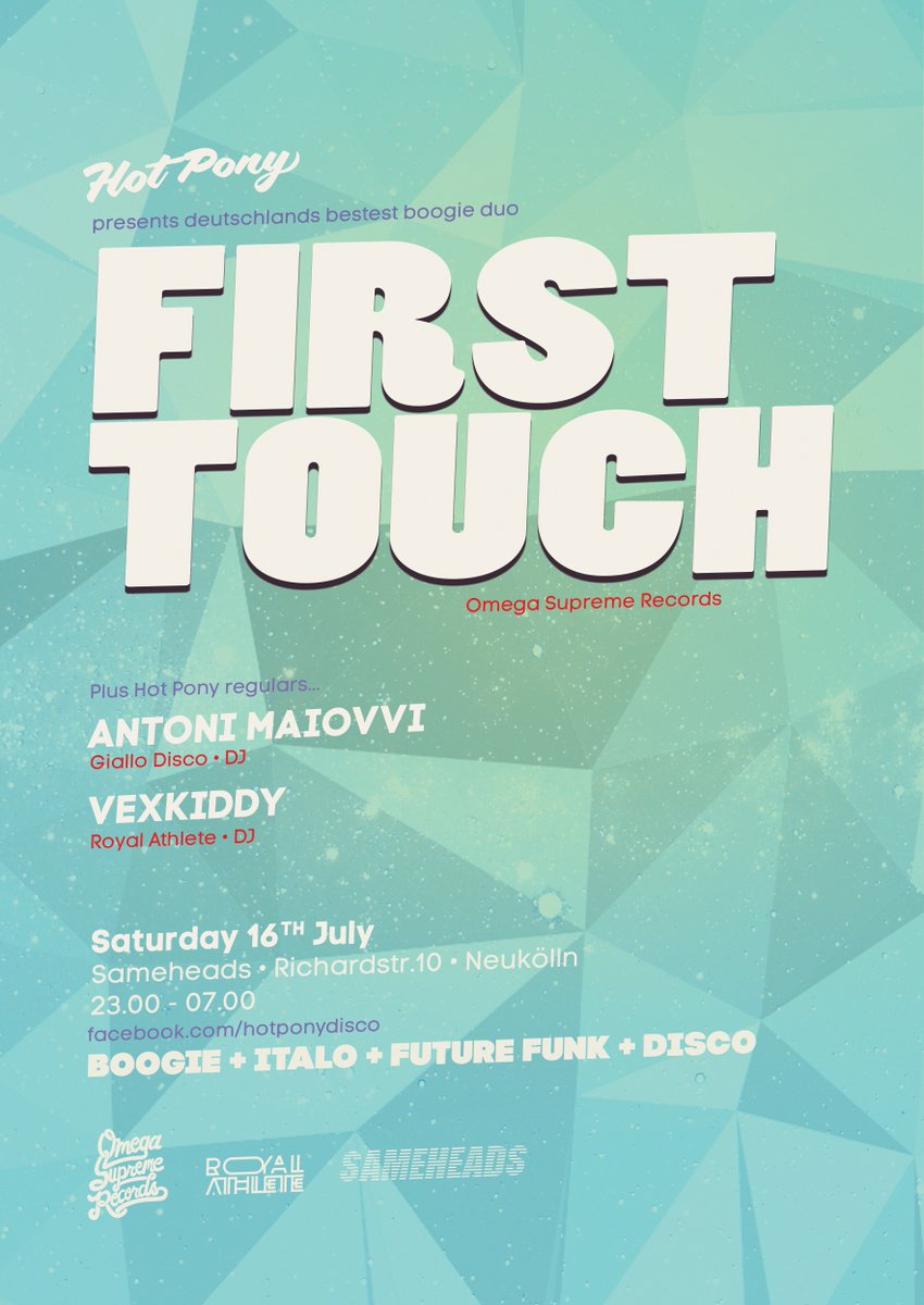 FirstTouchMusic's tweet image. This Saturday in #BERLIN w @vexkiddy and @anton_maiof bit.ly/HotPony_FirstT… #HotPony #Sameheads #FirstTouchMusic