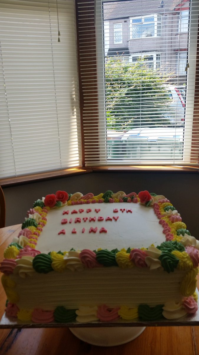 Beautiful  fresh  cream   birthday  sponge cake happy birthday  Alina