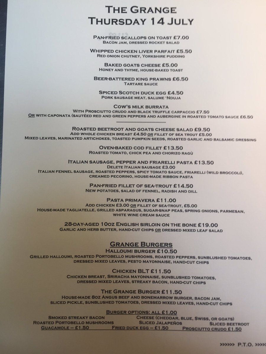 grangechef's tweet photo. Thursday menu https://t.co/UzsQNHztrT