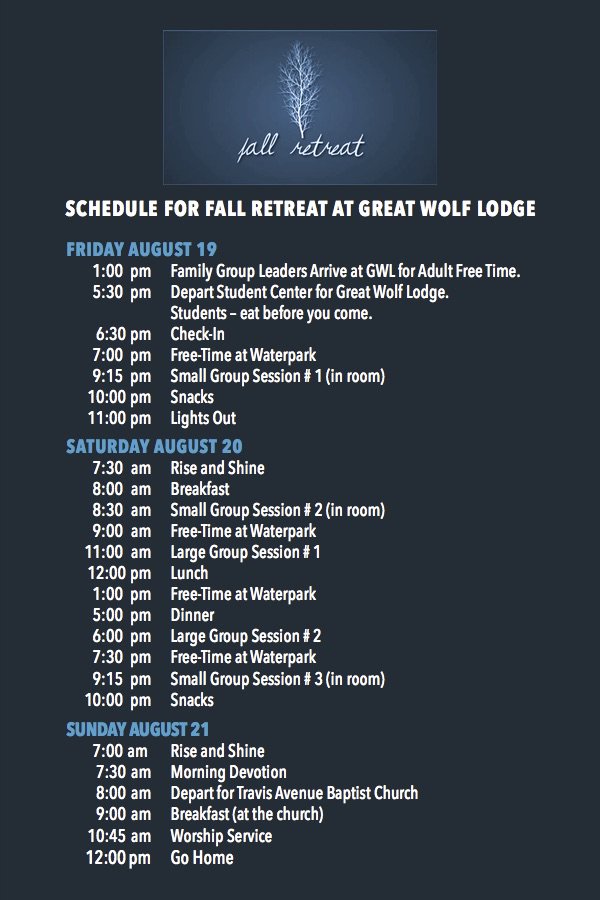 travisstudents's tweet photo. Join us for fall retreat @GreatWolfLodge August 19-21.  Cost $80.  Register at https://t.co/NeHbQ0UiNC https://t.co/GOzafW9BsN