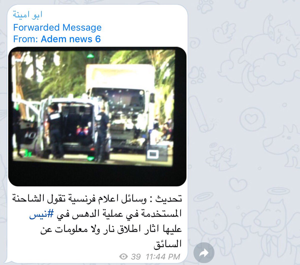 jenanmoussa's tweet image. ISIS supporters circulating news &amp;amp; pics of #Nice attack on telegram. Yet nothing on any of their official channels.