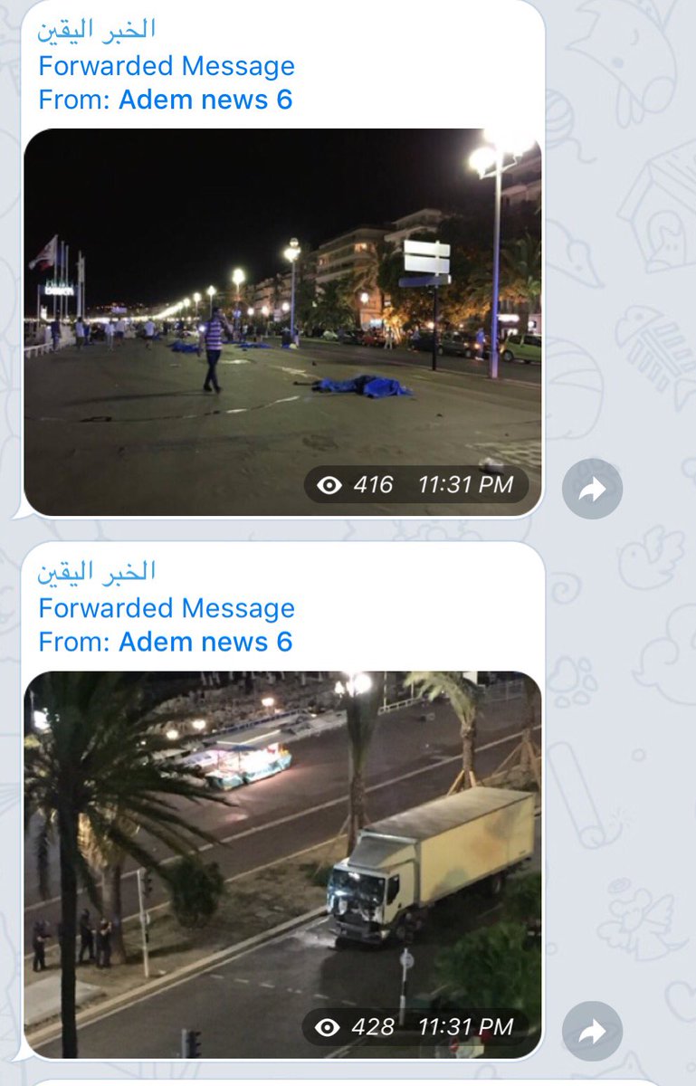jenanmoussa's tweet image. ISIS supporters circulating news &amp;amp; pics of #Nice attack on telegram. Yet nothing on any of their official channels.