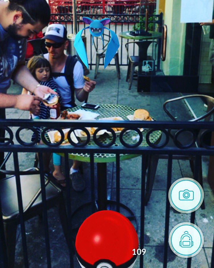 Protect the #kickinchicken from the #zubat! #pokemon #pokemongo <a href="/SCDowntown/">Downtown Santa Cruz</a> #santacruz #POPUP