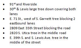cityoftulsagov's tweet photo. Trees down in these locations. If you see one down in a street, please call 918-596-2100 with the location. https://t.co/UXCvqk5CUs