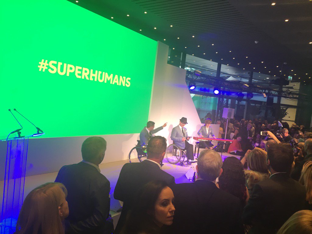 gileslong's tweet photo. The @C4Paralympics going hammer and tongs at #superhumans launch. They're bloody brilliant! https://t.co/KXMrK23VcZ