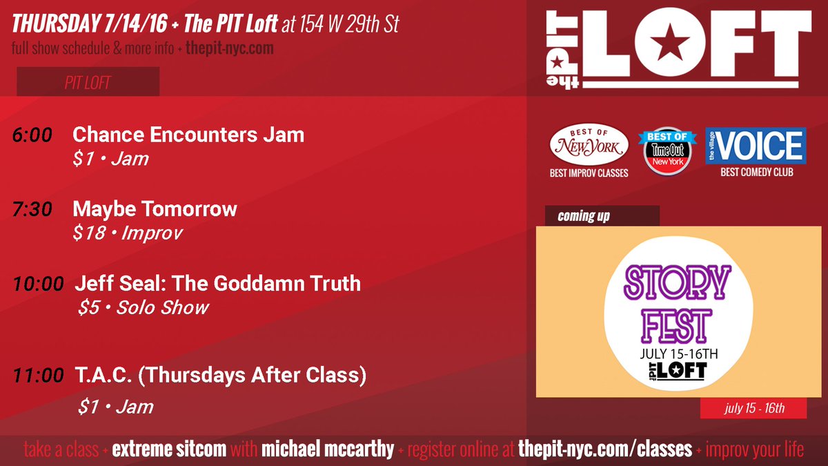 Tonight: Jams, <a href="/jeffoseal/">Jeff Seal</a>, <a href="/EFMcomedy/">Entirely From Memory</a>, <a href="/thepoetacts/">The Poet Acts</a>, <a href="/canducksfly/">Can Ducks Fly</a>, <a href="/ThePitPresents/">The PIT Presents!</a> and more!