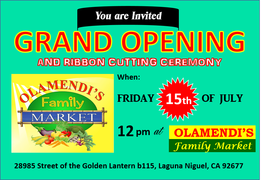 Olamendis_OC's tweet photo. Grand Opening Celebration at Olamendi's Family Market.Friday 15th at 12pm. Join us @LagunaNiguelCty @LagunaNiguelCA https://t.co/ozWqUL5XQJ