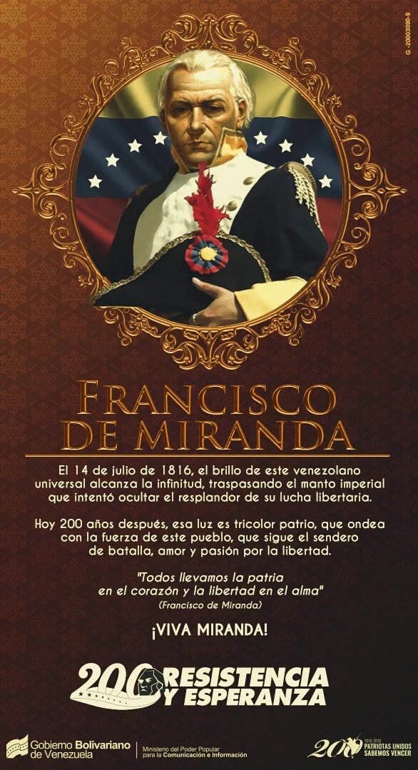 delcyrodriguezv's tweet photo. Soldado universal de las causas de la Independencia en el mundo, llevó el gentilicio venezolano a rincones remotos. https://t.co/J7aILDb0wG
