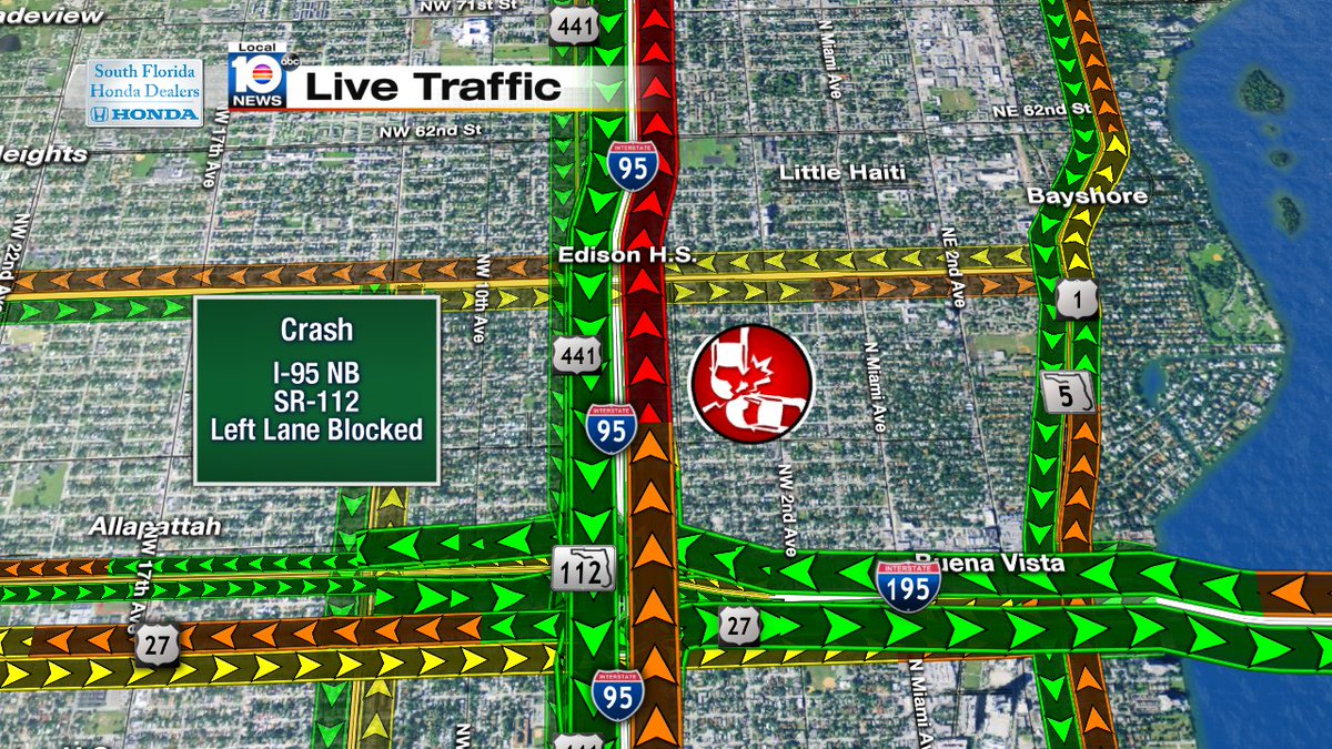 CRASH: I-95 NB & SR-112 A left lane is blocked. Expect delays. #TRAFFIC #MIAMI https://t.co/pO8BYY0nvd