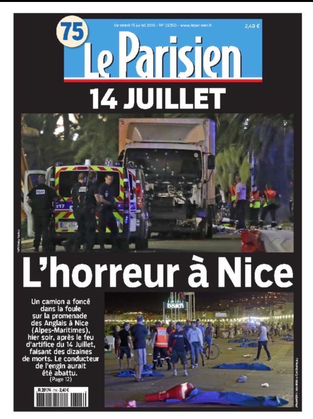 CCNChile's tweet photo. ⚠#LOULTIMO⚠ Esta es la portada de Le Parisien tras #AtentadoEnNiza https://t.co/HPMMm15ZZp