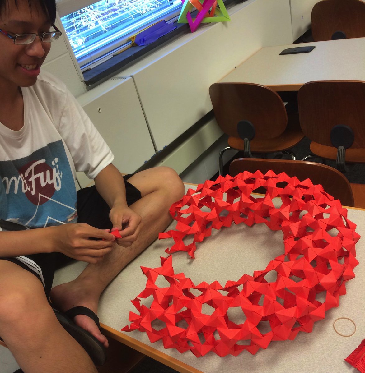 Making large modular origami PHiZZ Unit tori at MathILy.  #SummerofMath