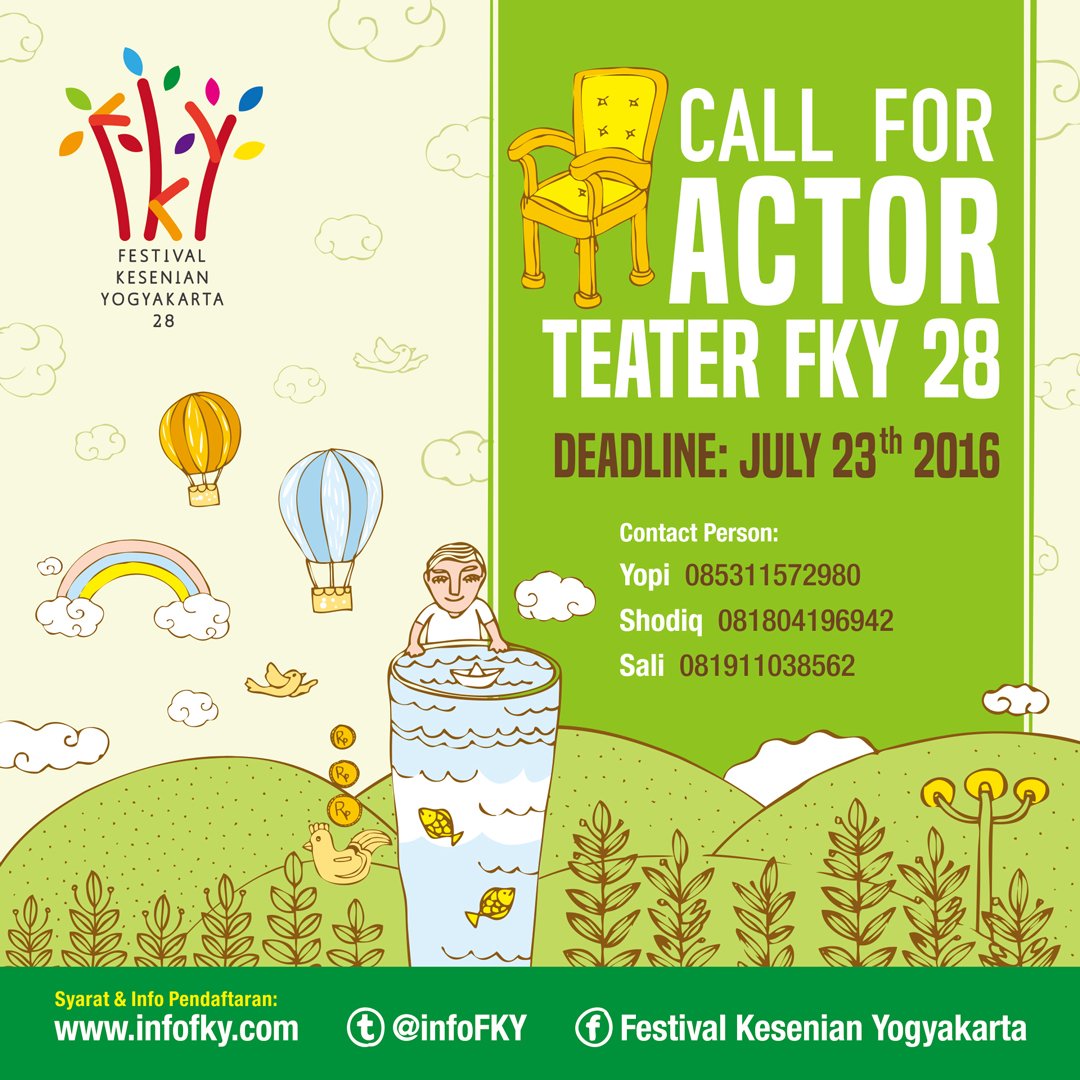 [OPEN CALL] ACTOR KOLASE TEATER YOGYAKARTA #FKY28. Info pendaftaran infofky.com/2016/?p=1086