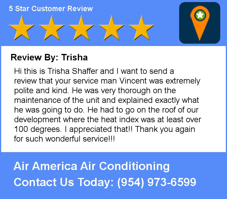 Review By: Trisha  Hi this is Trisha Shaffer and I want to send a review that your service man Vincent was extremely