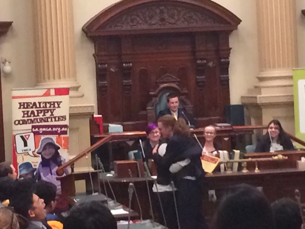 MarkParnellMLC's tweet photo. Hugs galore at #YP2016 awards. Is hugging Parliamentary? Who cares? @TeamYACSA @YMCASA #saparli #FeelsRight https://t.co/KieY3jPt9L