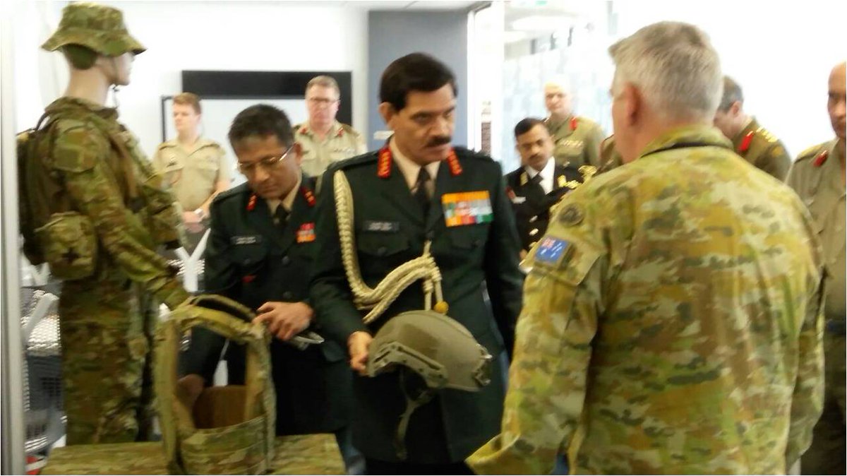 adgpi's tweet photo. Gen Dalbir Singh #COAS being briefed on latest modification on Soldiers Gear in Australia. https://t.co/FSfAWZXzbu