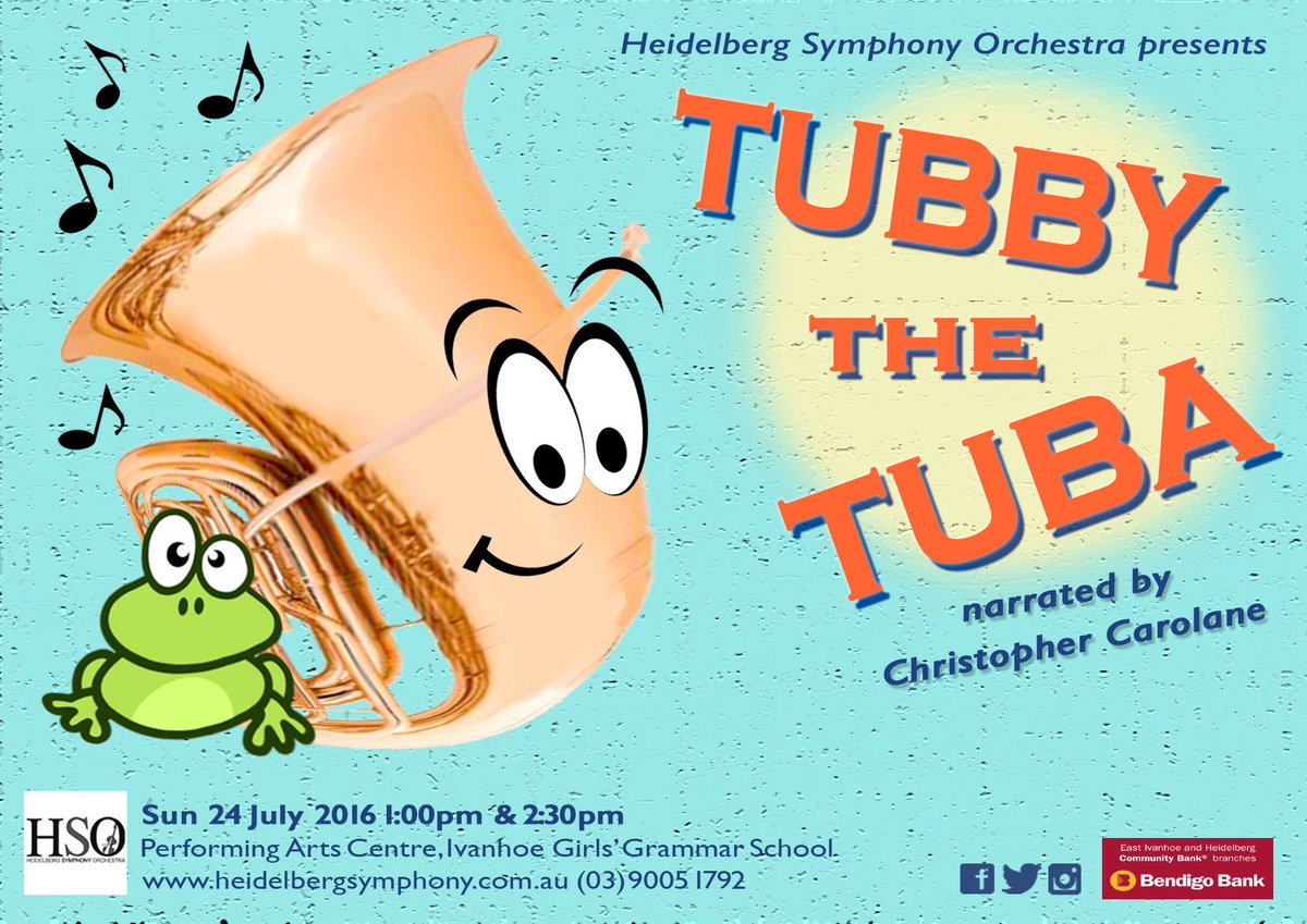 HeidelbergSymph's tweet photo. HSO's much-loved children's concerts return next Sunday 24th July @ 1pm &amp; 2.30pm - Tubby the Tuba plus more!! https://t.co/vDpMlPO1bI