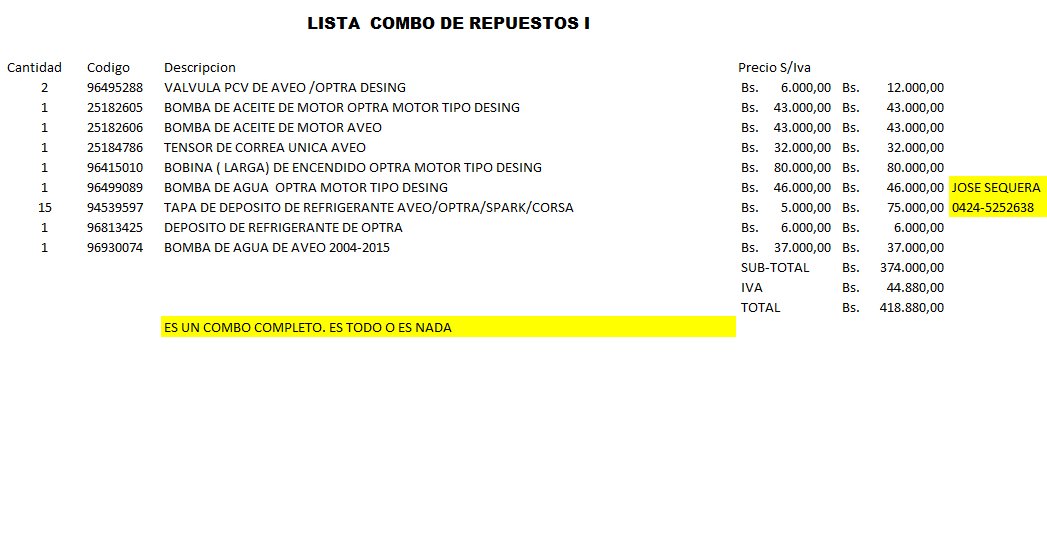 sequera32's tweet image. Buenos días . A la venta este combo de repuestos . Mi contacto 0424-5252638.