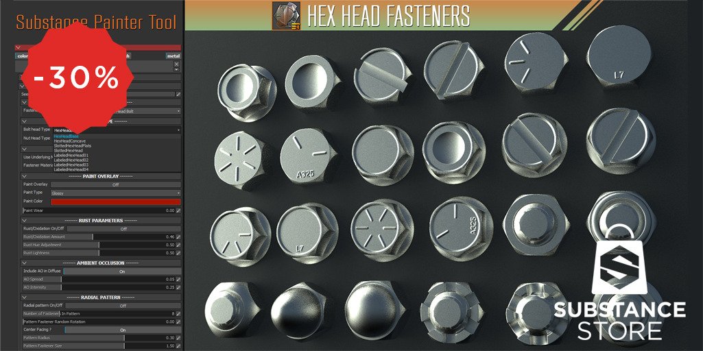 Substance3D's tweet image. #SubstanceStore : Hex Head Fasteners from @SubstanceTools is 30% off - goo.gl/o1YM3n