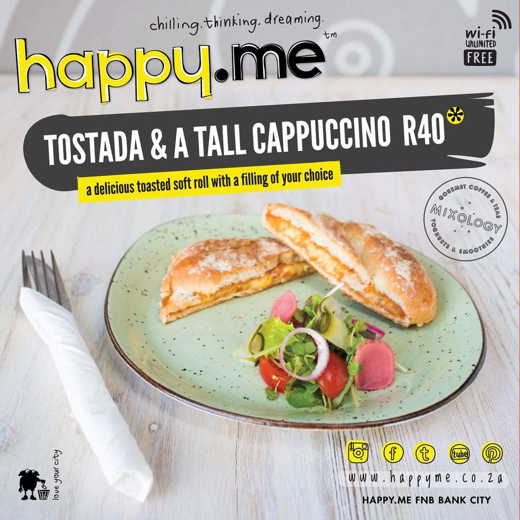 HappyMeSA's tweet image. Delicious breakfast and lunch specials @ happy.me Bank City! Tall Cappuccino only R15