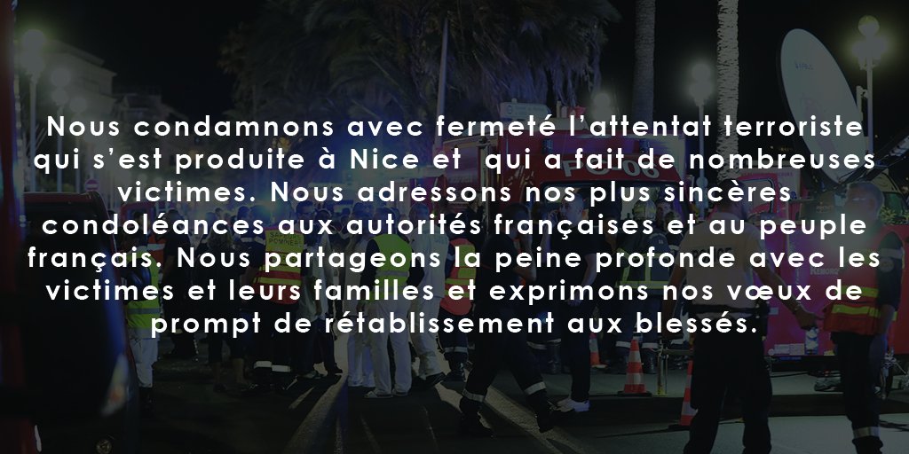 USAKeng's tweet photo. Message de condoléances suite à l’attentat de #Nice
https://t.co/sO9mxZMts6 https://t.co/le5mCBHzRg