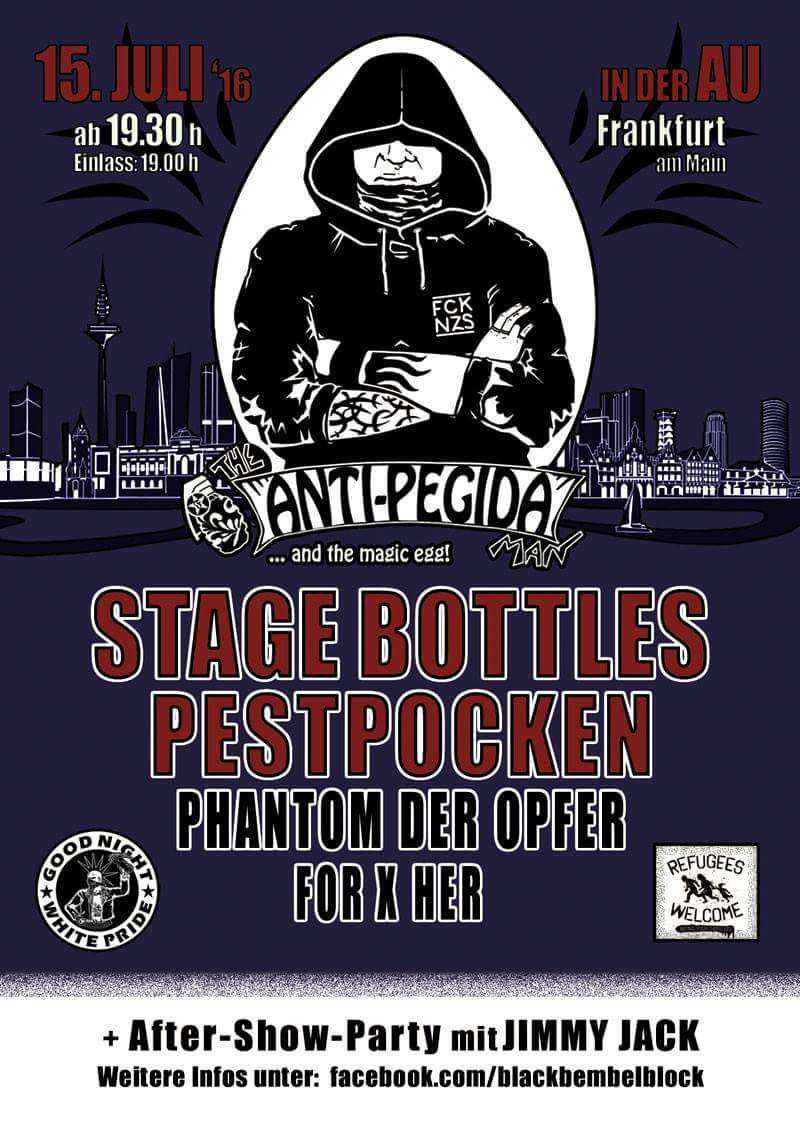 BembelbubFfm's tweet photo. Denkt dran heute in der AU #Frankfurt live on Stage.
#StageBottles 
#Pestpocken 
und
#ForXHer 

#punk #fcknzs #pogo https://t.co/OYfMFfodmt